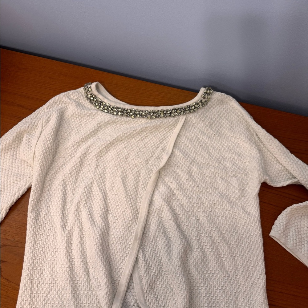 Hinge Cream Sweater with Embellished Neckline Size XS